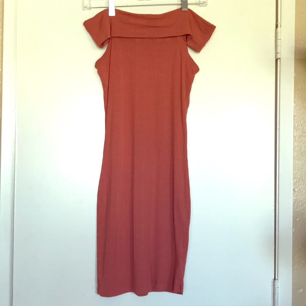 Coral Off The Shoulder Bodycon Dress